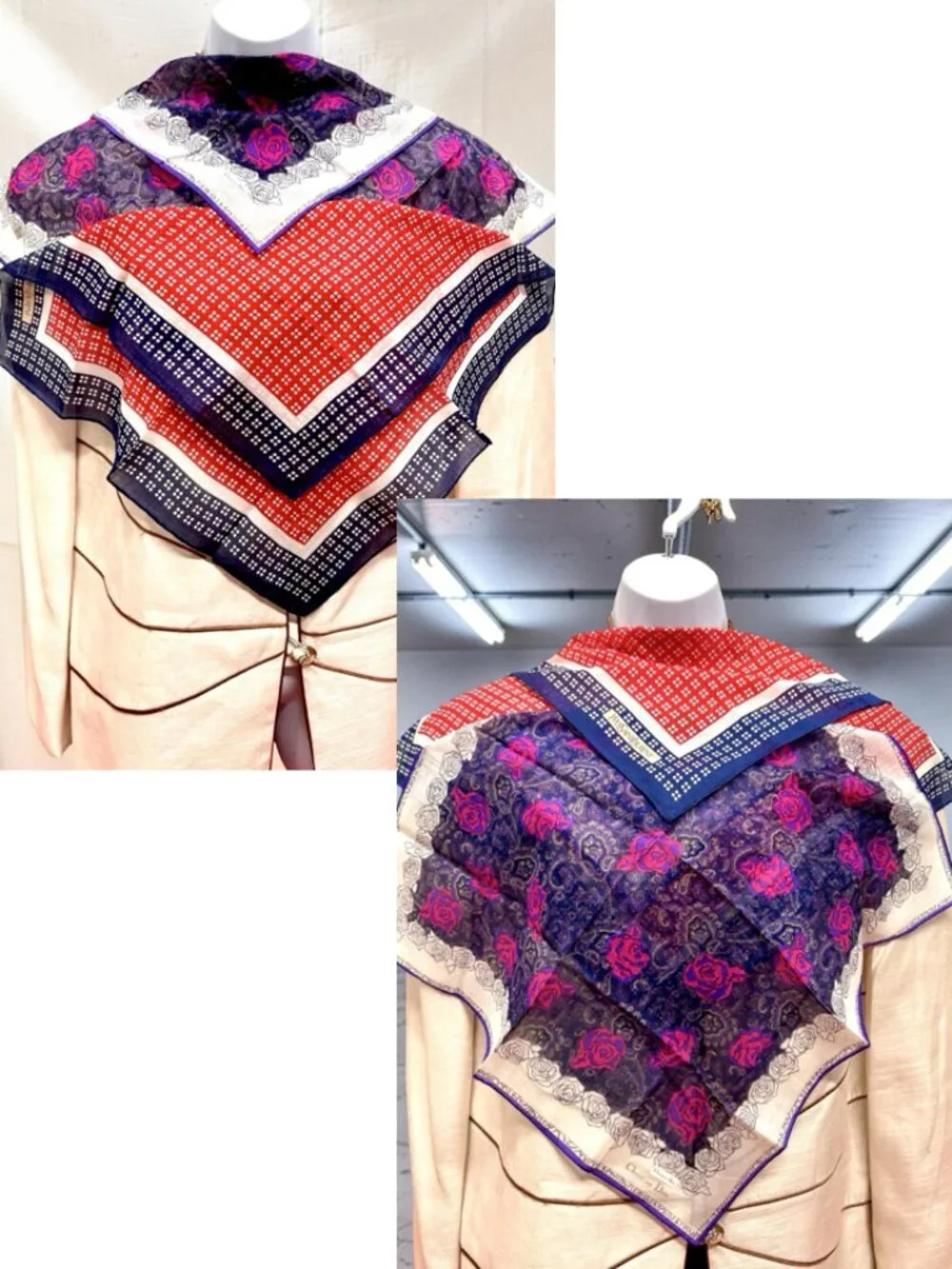 2) New Christian Dior & YSL Mini Scarf/Neck-kerchief Cott 18.5" Red Blue (19 - Picture 4 of 16